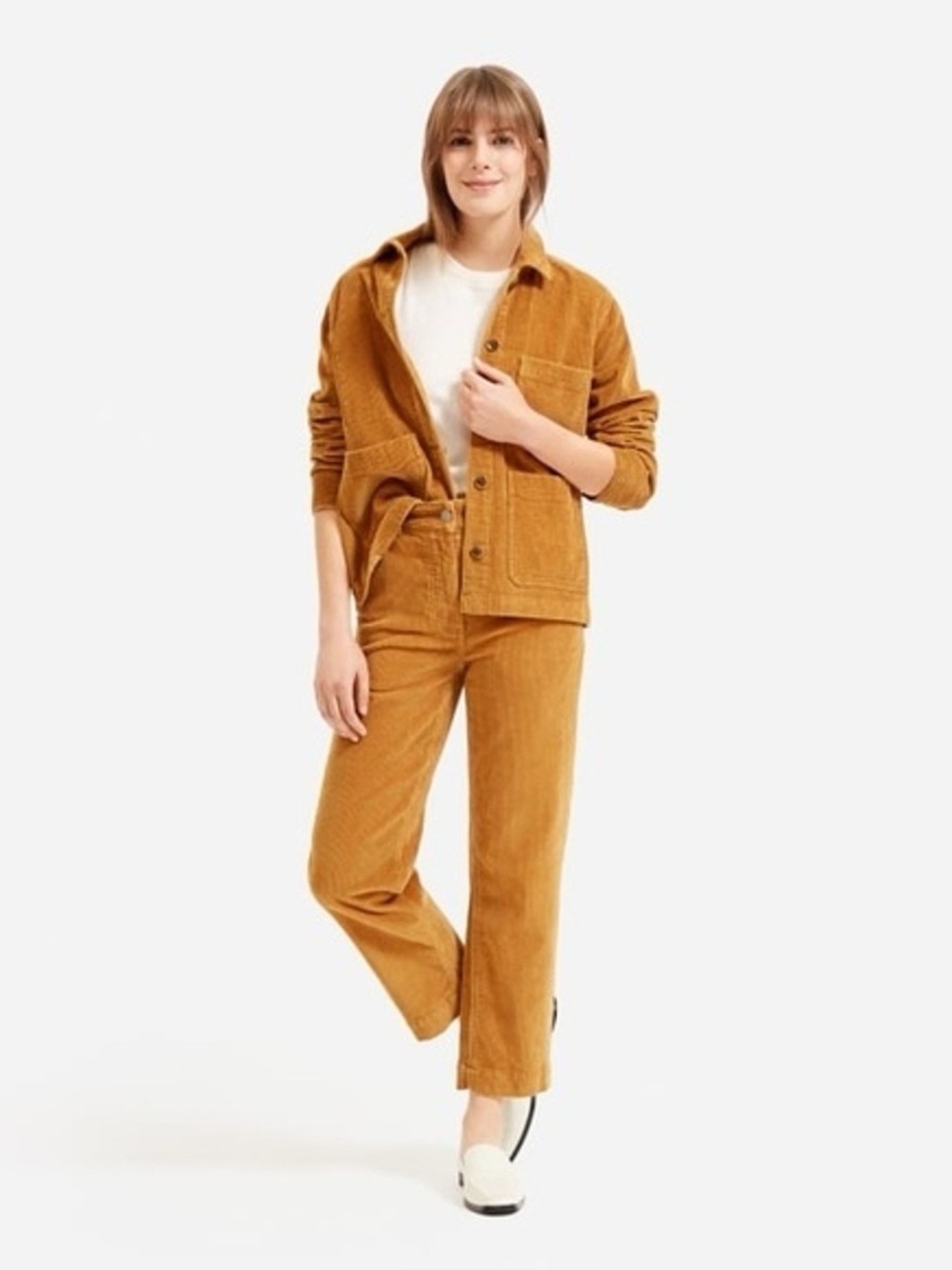 Everlane Corduroy Straight Leg Crop Pants in Golden Brown Fall